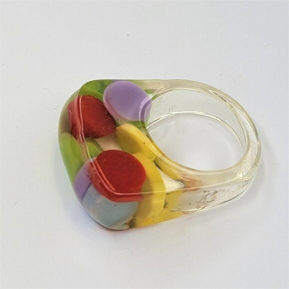 Lucite Resin Ring Multicolor Beads Clear See Through Rectangular Ring - Picture 6 of 8